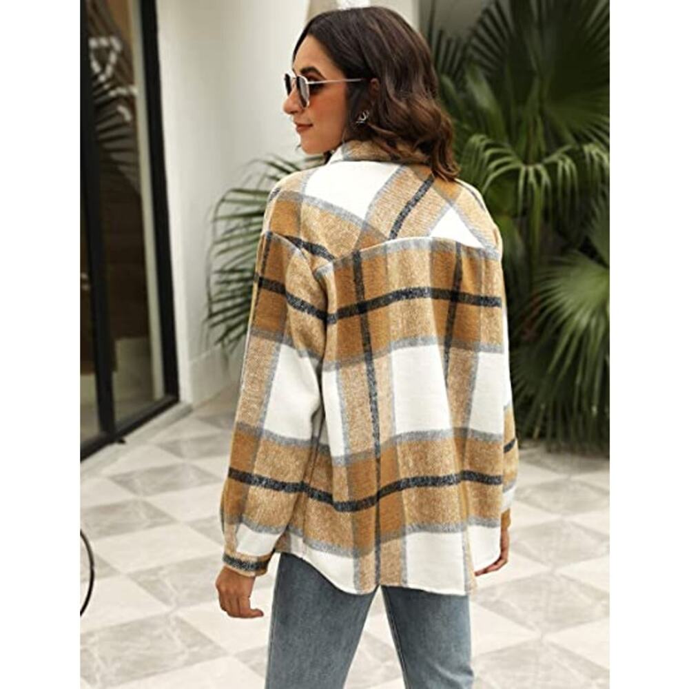 Uaneo Womens Plaid Shacket Button Down Soft Fall Flannel Shirt Jacket L NWT